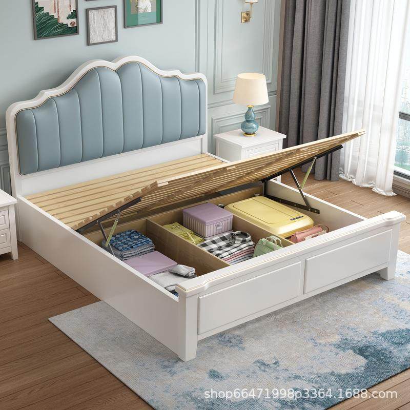 式实木床美现代简高约白轻奢双人婚床经济型色主卧箱储物EQJ床1.8