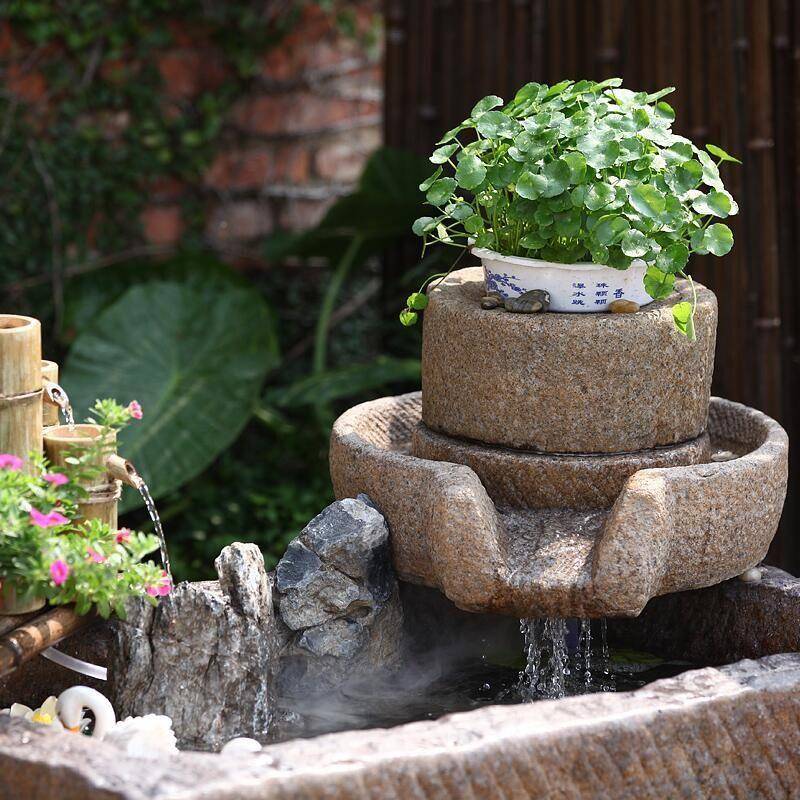 磨假山石配件水流磨盘石民宿景观装饰阳台庭院花园MOO喷泉摆威件