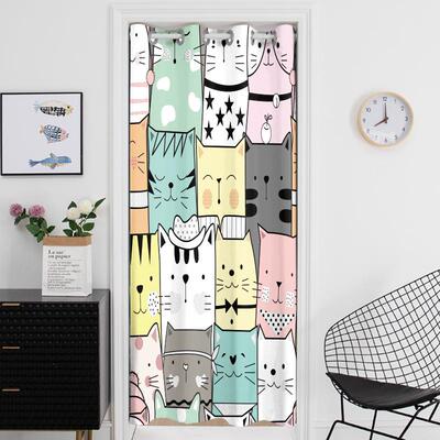 爱厨卡通动物猫咪免孔卧室客厅门打帘房试衣间遮挡帘房间隔断ZMR