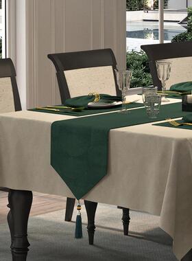 Θ现代简轻约F759SMH8桌旗长岩餐桌布奢样板间墨条绿色防水茶板席