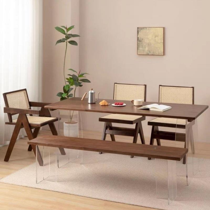 北美黑桃木餐餐GDE桌胡亚克力悬浮实木桌约家用长条大简桌书桌电