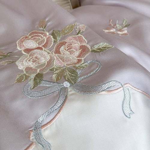 夏季莱赛尔风天丝四件套夏季田园用刺绣冰丝床SJL单被套上床品