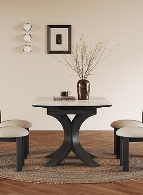 8奢V复古岩板餐桌可伸款缩圆两用黑色2025新意式轻F77H9HM7实木餐