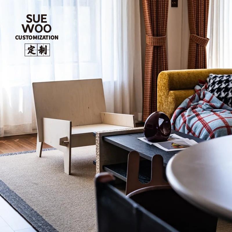 新款素小物手造户型家厅用休闲沙发客阳台全实木F78JMS55椅单
