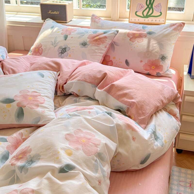蝶小清新碎花蝴品结全棉四件套纯棉床被单套MUS罩宿舍床三件套床