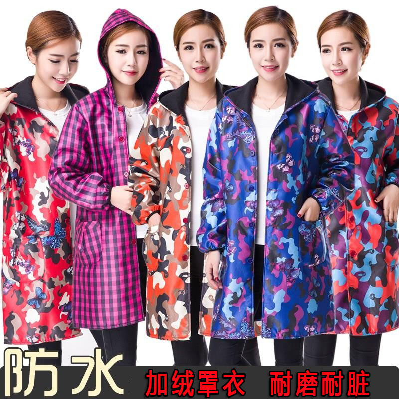 加绒雨衣防水加厚保暖冬天加大号外套大人卖菜时尚长袖摆摊罩衣
