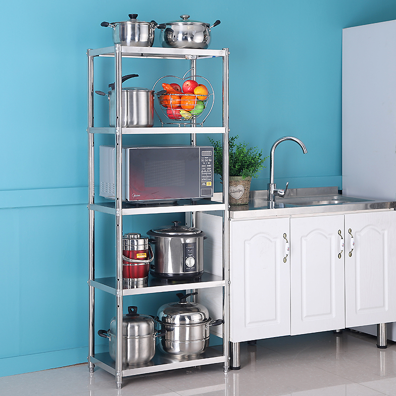 不锈钢厨房置物架家用落地多层货架微波炉储物架子烤箱收纳架菜架