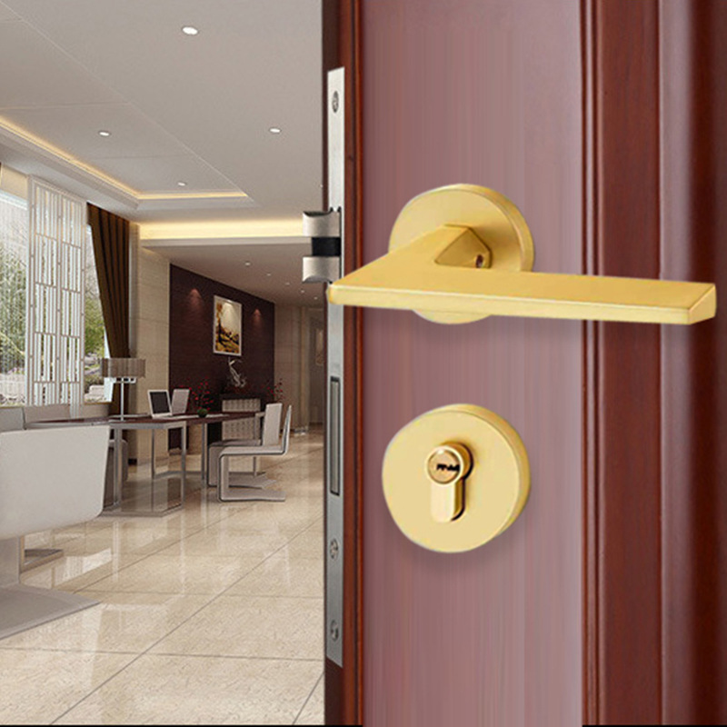 固百佳房间木门锁可换磁吸锁温州工厂木门锁金色分体锁锌合金