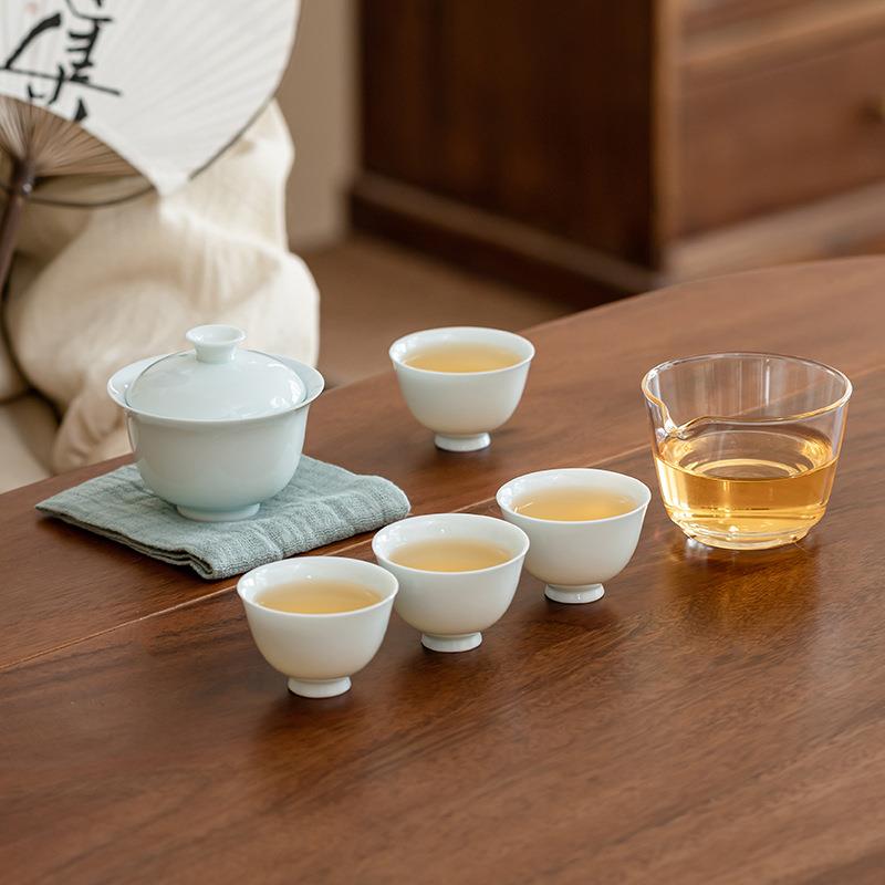 青瓷旅行茶具套装一壶三杯便携包快客随身功夫泡茶壶茶杯盖碗