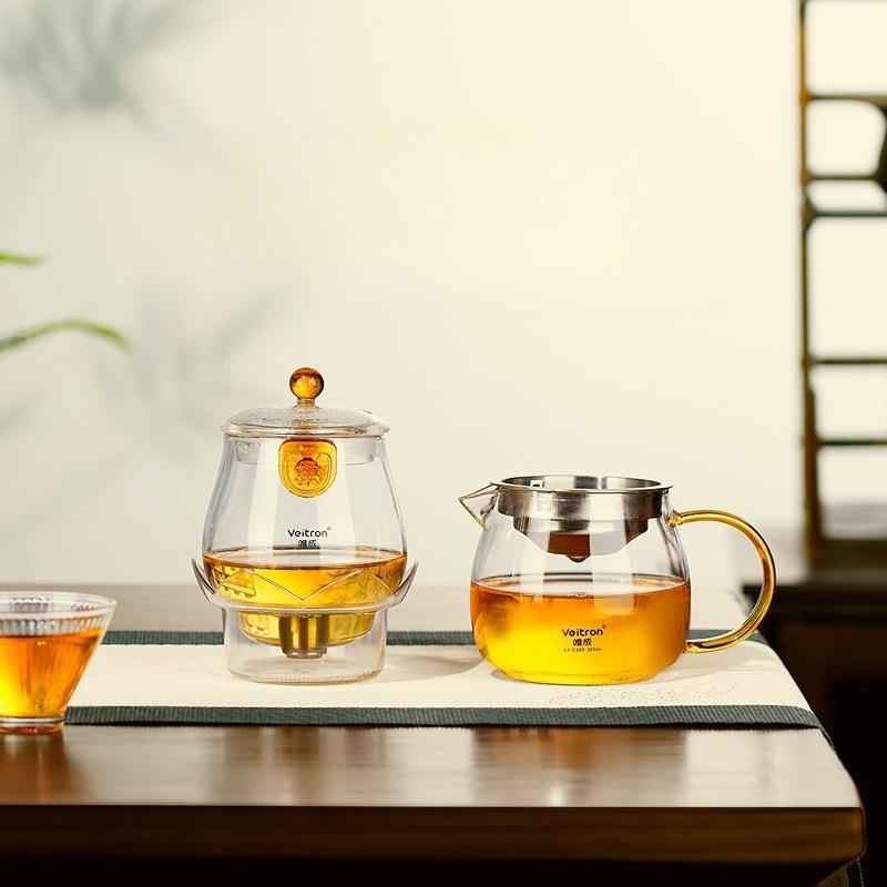 盖碗式分离易泡壶泡茶家用黄把加厚烧水壶茶水分离高硼硅玻璃茶壶