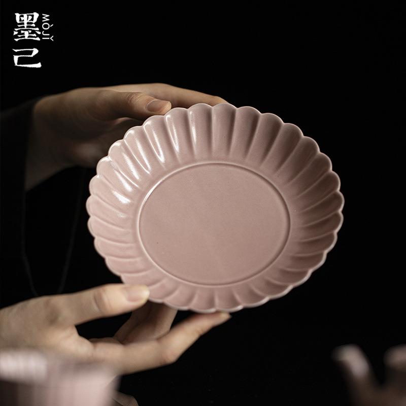 紫红汝釉筋纹菊瓣壶承功夫茶具陶瓷干泡盘配件多用茶点盘