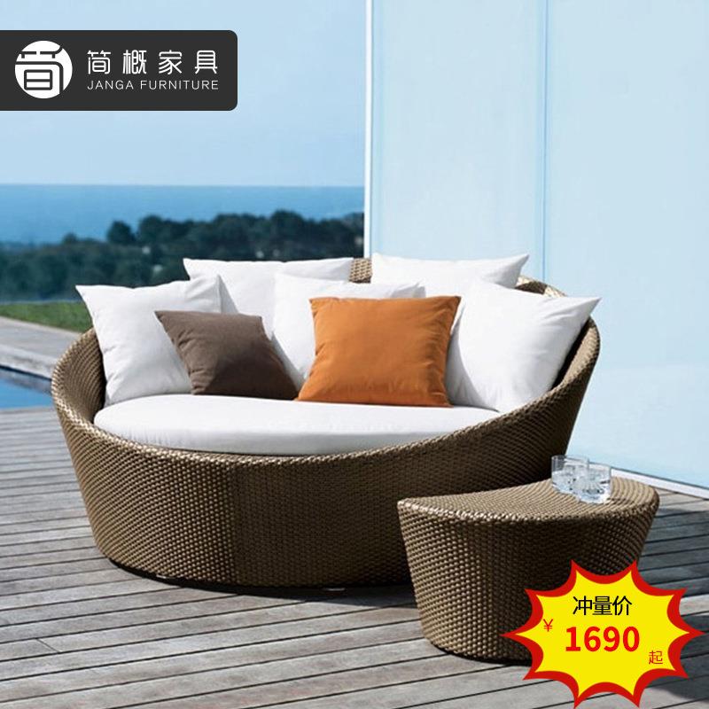 户外休闲家具度假村防水防晒藤椅酒店会所藤沙发沙滩海边泳池躺床