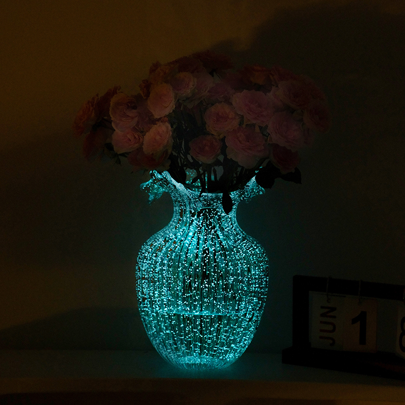 水培水养网红ins风夜光花瓶发光创意透明波浪口插花摆件客厅水培