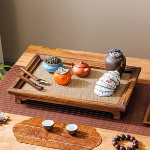 长方形茶盘实木复古干泡茶台禅意茶具收纳盘围炉煮茶托盘 家用日式