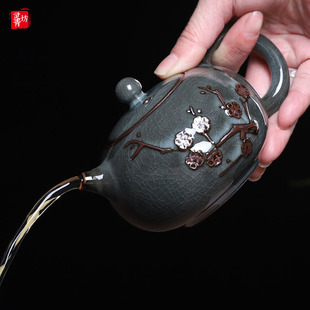 手工哥窑茶壶单壶青瓷铁胎西施壶开片冰裂功夫茶具泡茶壶家用复古