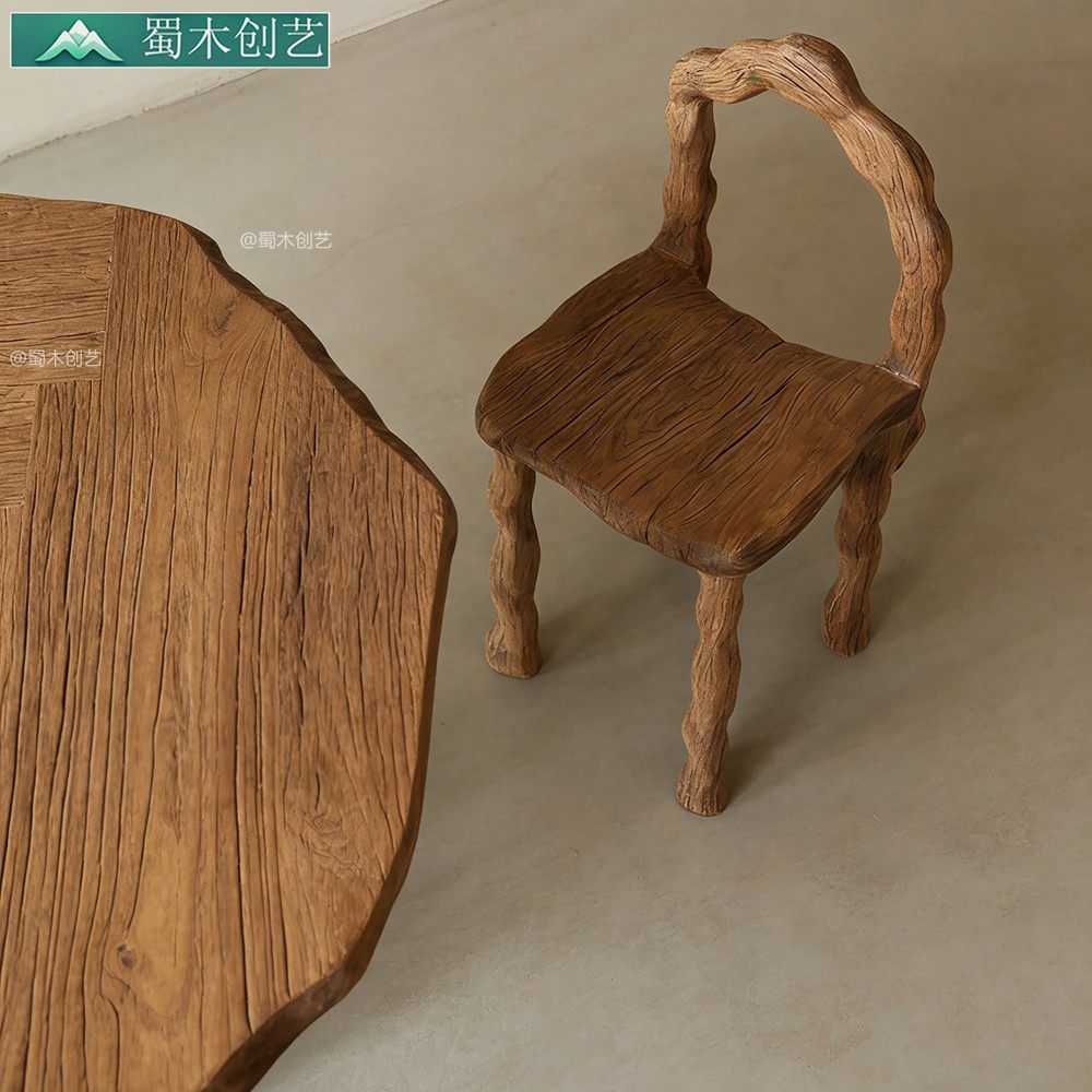 蜀木创艺全实木餐椅主人椅靠背椅扶手椅原木家具设计感岛台椅子