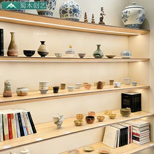 木质多层展示架灯光书柜收纳柜储藏家居陈列柜壁挂发光灯带置物架