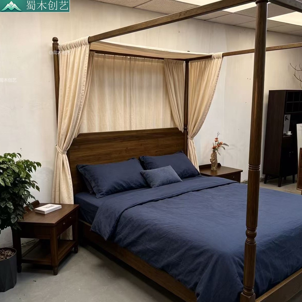 实木四柱床架蚊帐支架落地式卧室大床框架