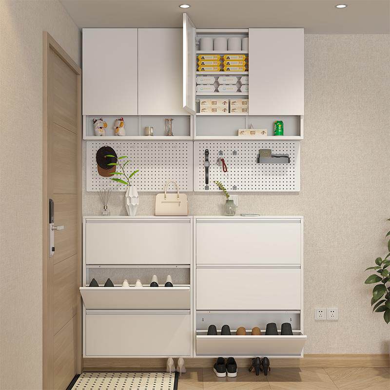 12-15cm超薄鞋柜家用门口小户型入户大容量玄关柜挂墙钢制窄鞋柜