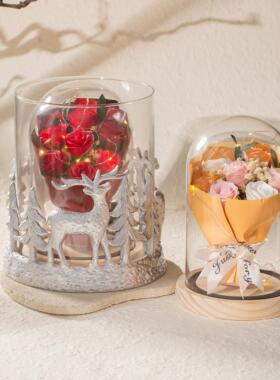 永生玫瑰花玻璃罩保鲜花夜灯香薰烛桌摆件车摆件生日礼物送女朋友