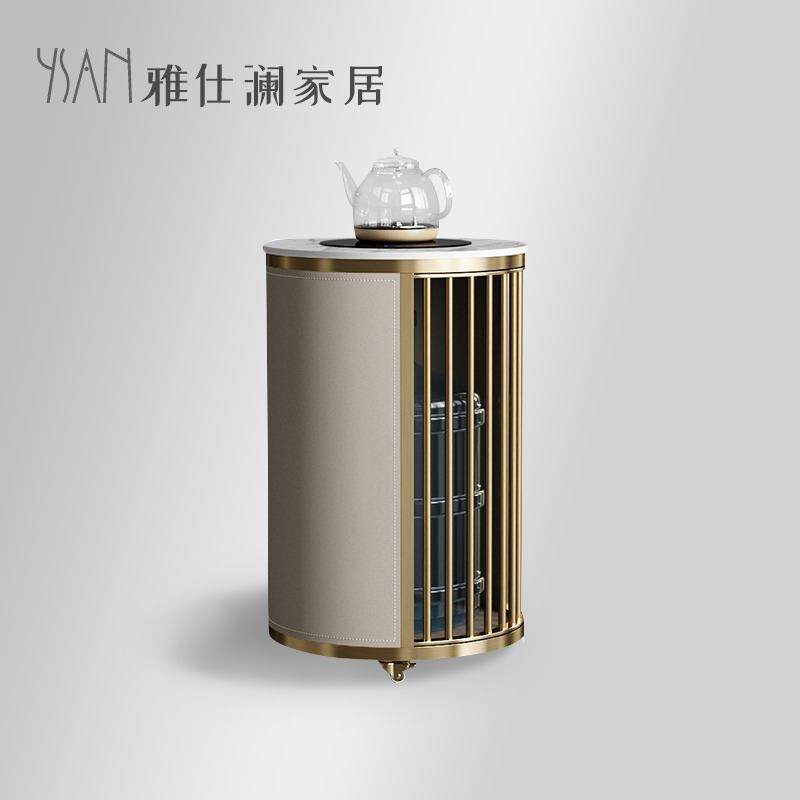 雅仕澜 意式轻奢阳台移动功夫煮茶台家用小茶车圆形副柜茶水柜
