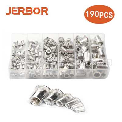 190PCS盒装 铝铆螺母铝制拉铆竖纹螺母M3-M10组合 平头条纹铆螺母