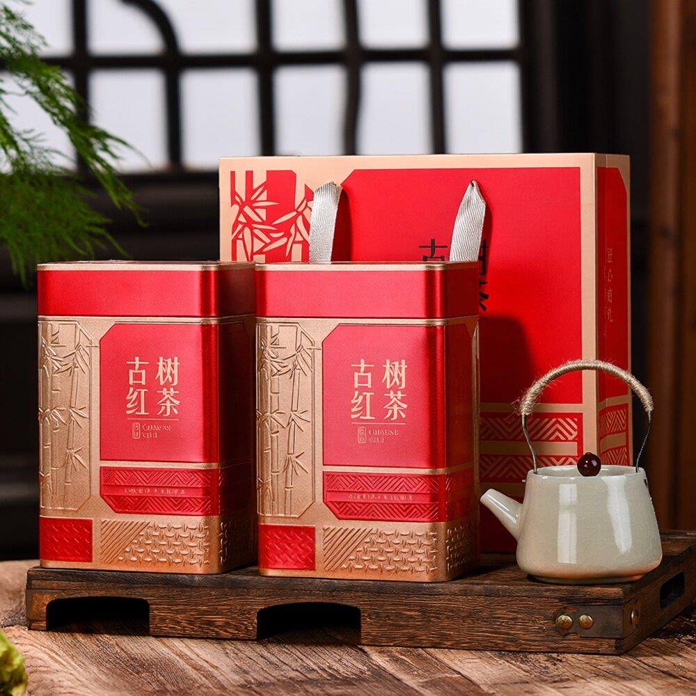 精品大号古树红茶金属茶叶罐一斤套装通用云南大叶古树茶铁盒定制