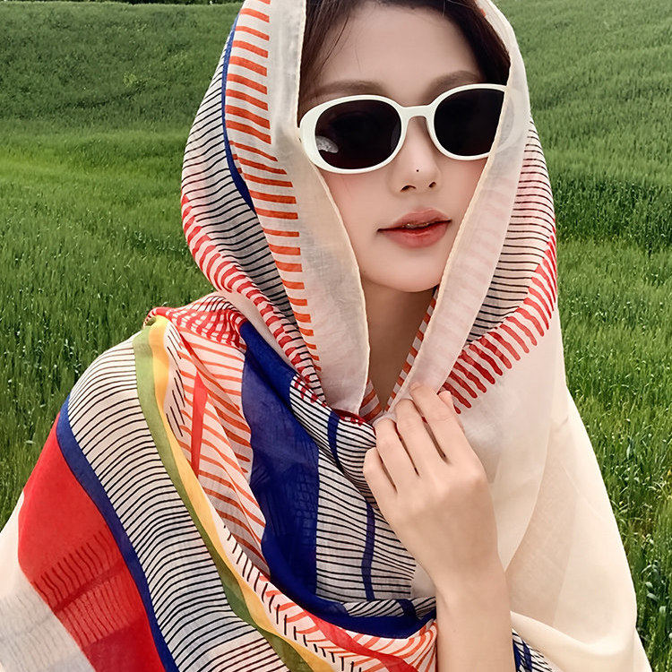 民族风披肩女2026新款夏季防晒多功能丝巾旅游拍照薄款遮阳沙滩巾
