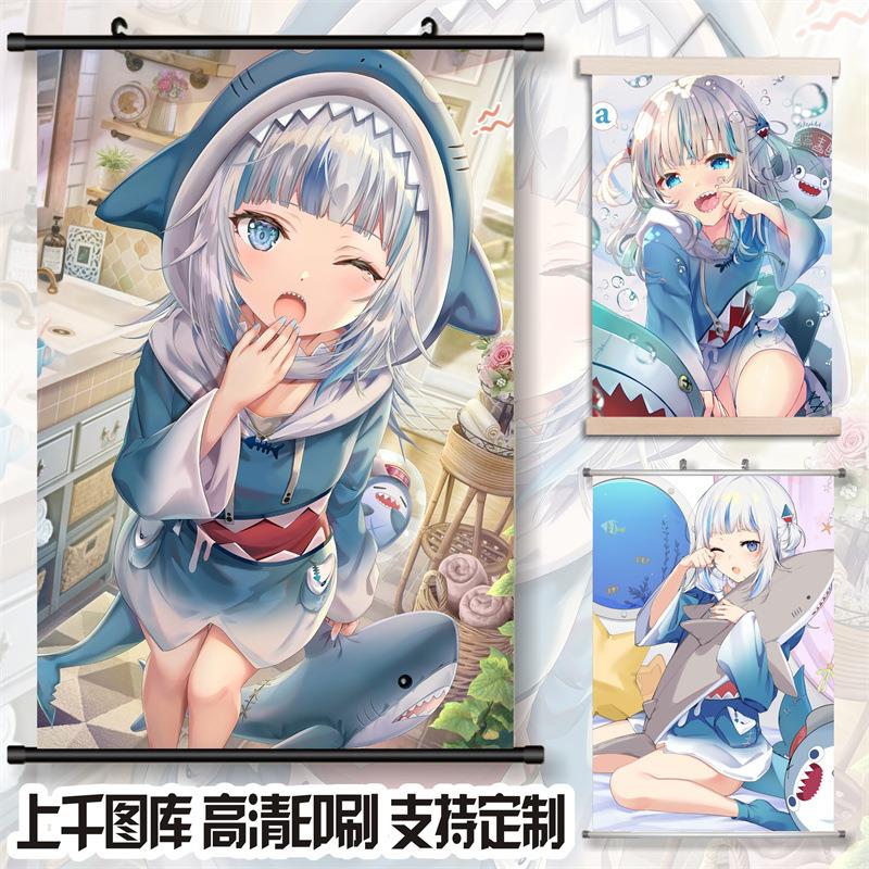 Nijisanji 鲨鱼妹Gawr Gura挂画装饰画客厅装饰布艺卷轴画