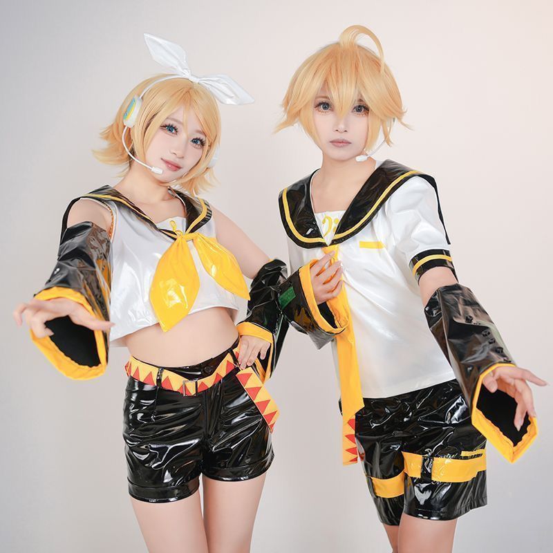 初音未来镜音双子cos服装镜音铃镜音连水手服cosplay服装漆皮全套