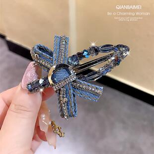 侧边发夹高级感韩式风梦与蝴蝶结发夹鸭嘴夹前额碎发刘海夹水晶