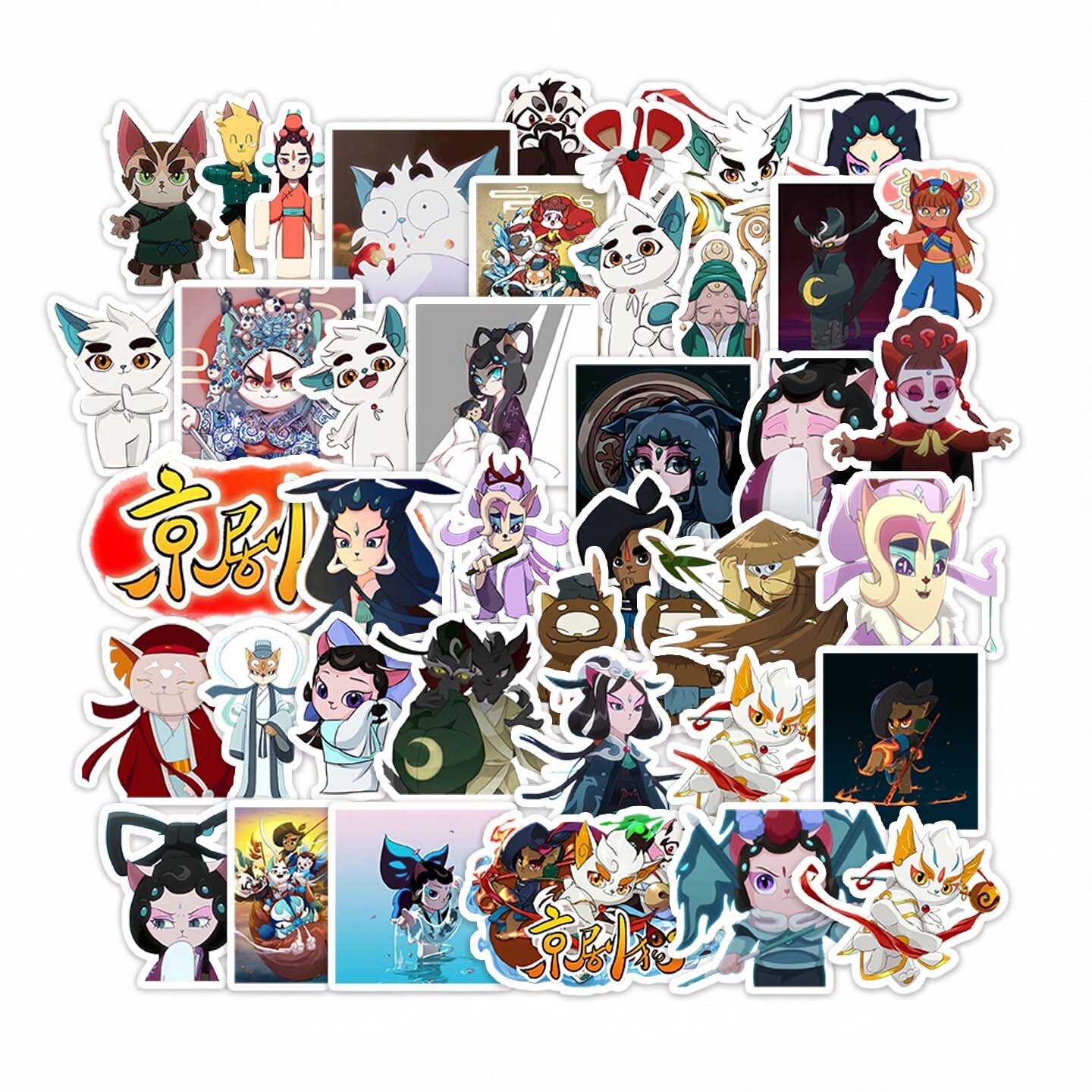 卡通京剧猫动漫人物防水贴纸diy行李箱吉他手机壳笔记本电脑装饰