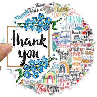 50张欧美感恩谢谢贴纸手账手机笔记本电脑儿童玩具贴画 Thank you