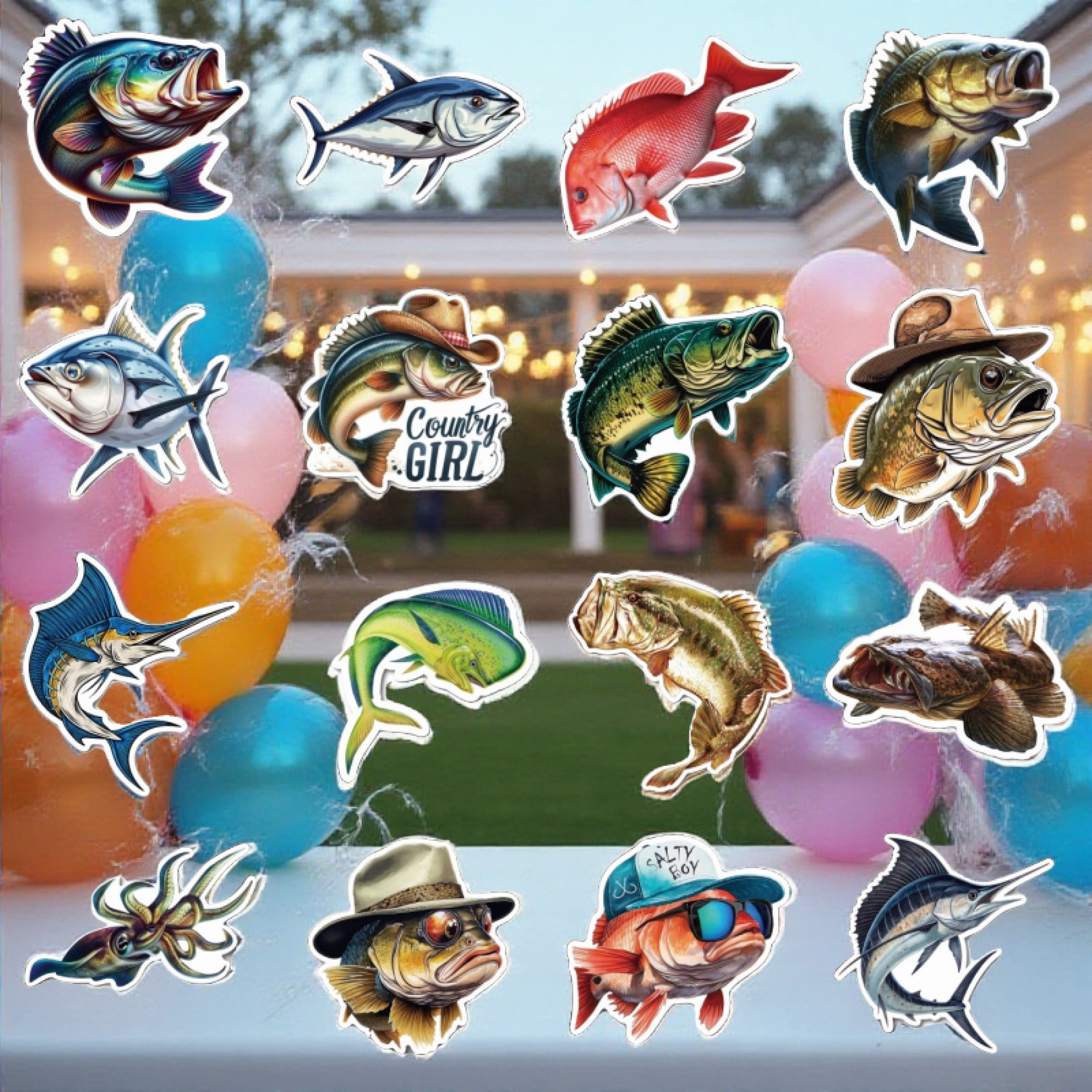 钓鱼主题贴纸鱼类防水行李箱渔具鱼箱车贴贴纸20CM装饰贴多款可选