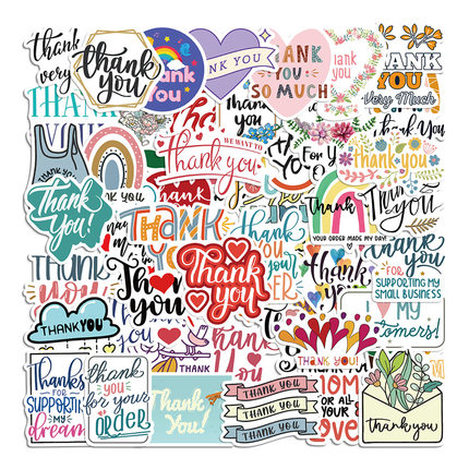 50张励志英文感谢贴纸行李箱笔记本电脑头盔防水贴画 Thank You