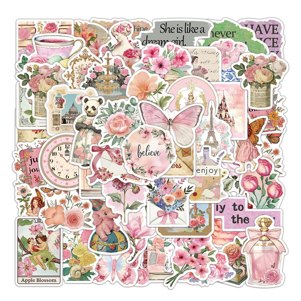 50张粉色复古拼贴画多巴胺手机壳笔记本电脑手账水杯贴纸电脑ins,玩具/童车/益智/积木/模型,贴纸,淘宝优惠券,粉丝福利购,淘宝优惠卷