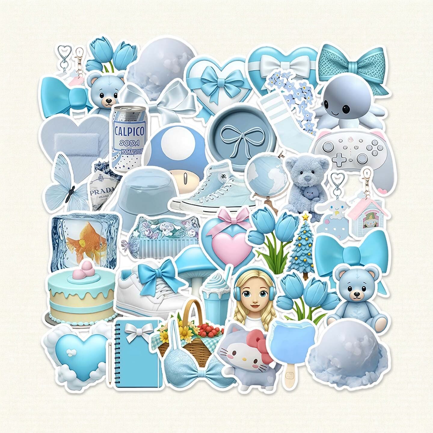 蓝色系卡通贴纸可爱小熊蝴蝶结爱心装饰行李箱贴纸套装DIY