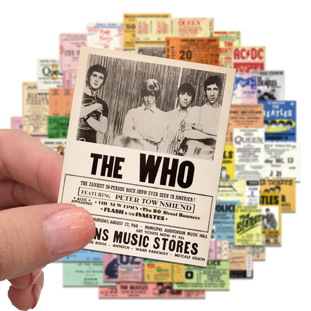 55张欧美摇滚乐队复古门票贴纸手帐电脑行李箱防水贴画 Beatles,玩具/童车/益智/积木/模型,贴纸,淘宝优惠券,粉丝福利购,淘宝优惠卷