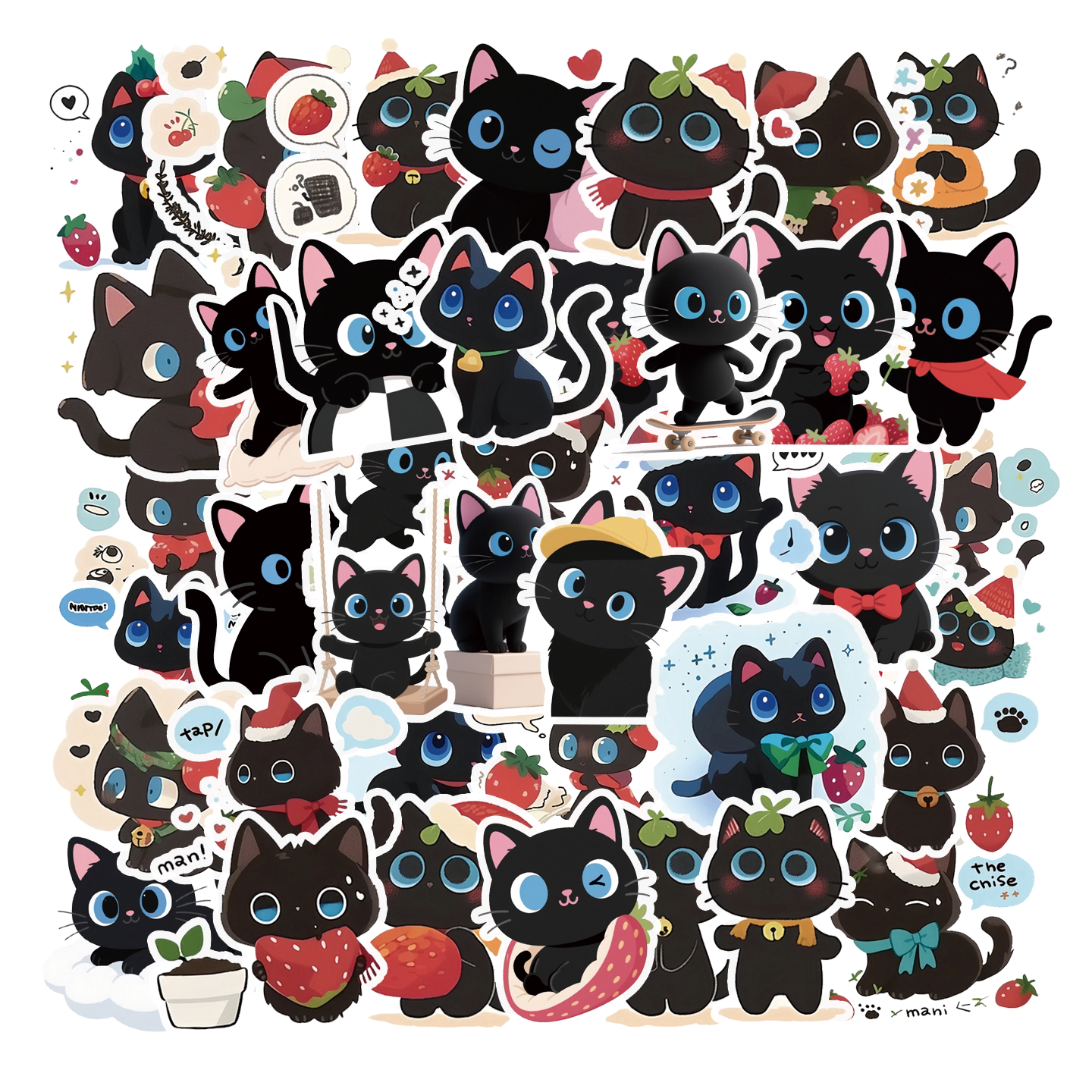 透明可爱小黑猫卡通动漫防水贴画