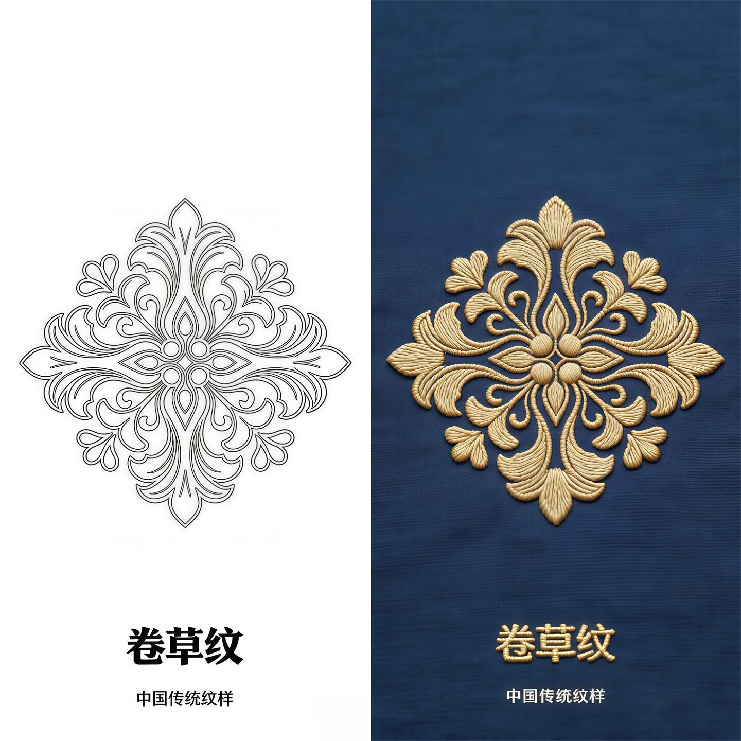 中式传卷草纹样不干胶标签贴纸图