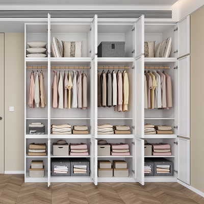 钢制衣柜卧室家用简约高2米2.5米带抽屉无拉手自由组合大容量衣橱