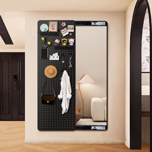 金属洞洞板全身镜推拉关闭隐藏全身镜子玄关贴墙可遮挡壁挂全身镜