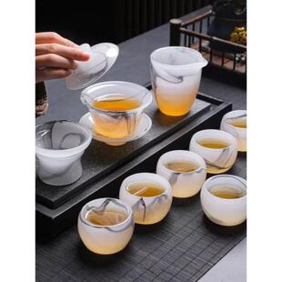 轻奢家用茶杯玉瓷办公室会客送礼高端 水墨琉璃茶具套装