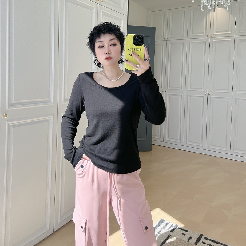 秋季新款圆领内搭打底衫大码女装200斤G胖mm显瘦半高领长袖t恤上