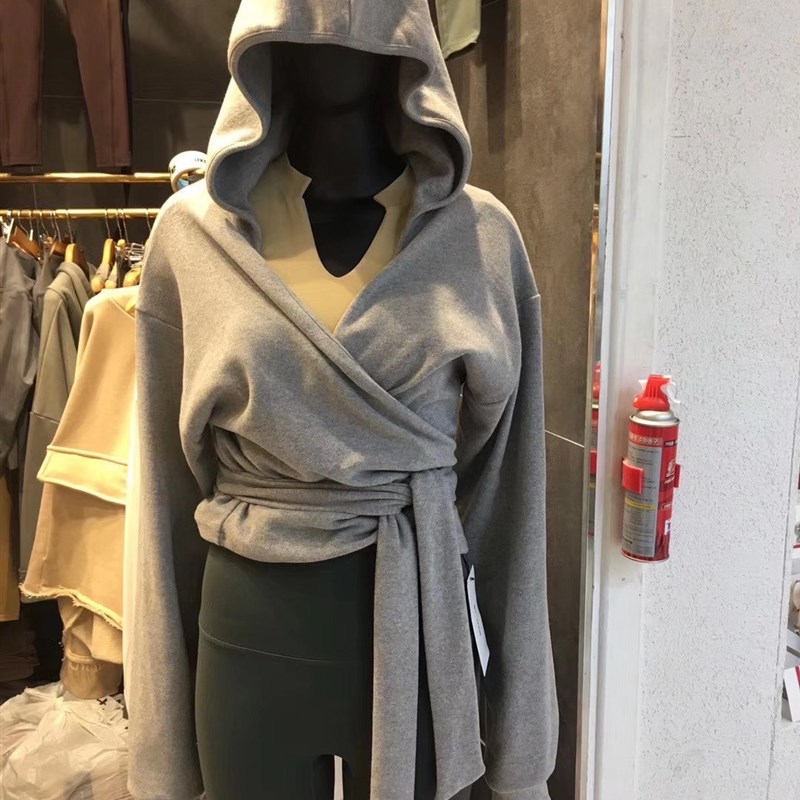 秋冬款瑜伽服外套韩版宽松户外运动戴帽衫长袖女加绒加Z厚系带罩