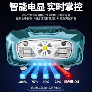 长续航充电感应头灯夜钓鱼灯 户外防水led灯具l强光超亮头戴式