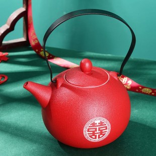 红色提梁壶茶杯H喜庆节日结婚庆伴手礼 新婚敬茶杯茶具套装