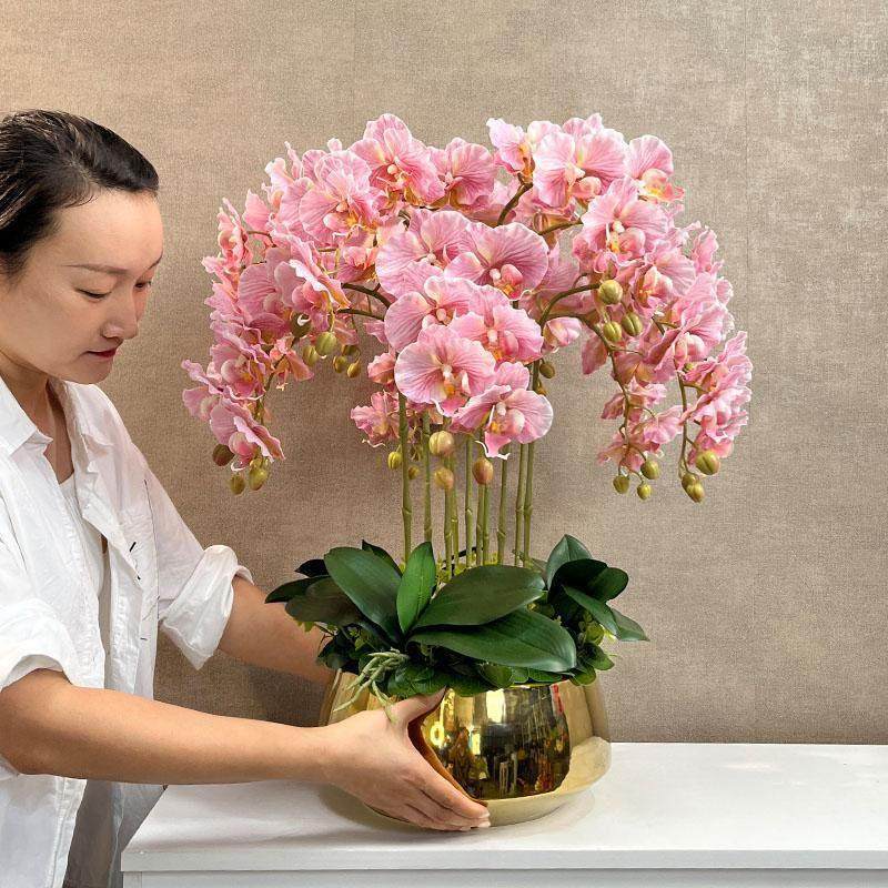 手感蝴蝶兰盆栽仿真花电视柜摆设酒店前台高品质中式装饰花艺套装,家居饰品,仿真花/假花,淘宝优惠券,粉丝福利购,淘宝优惠卷