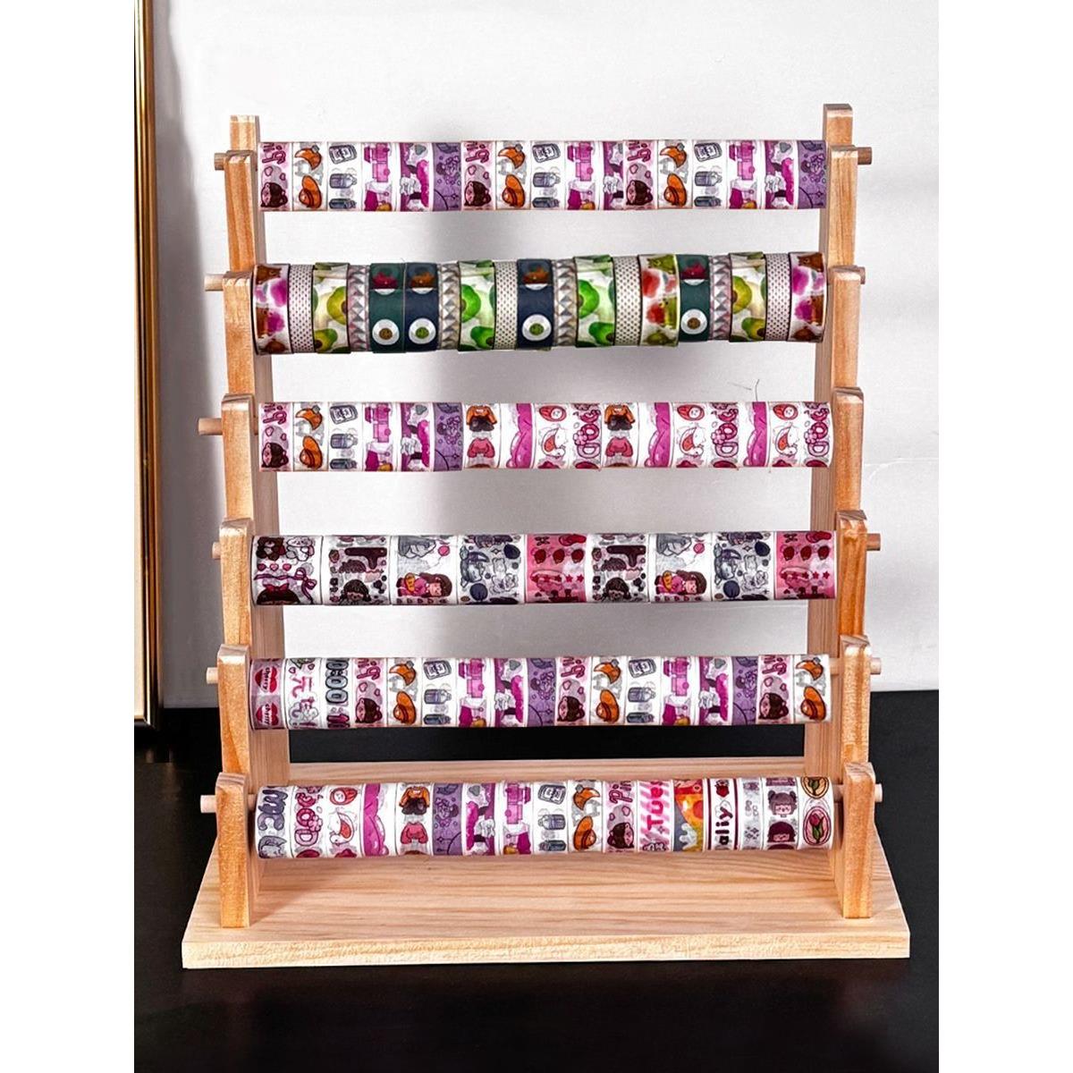 手账贴纸胶带展示架学生文具桌面收纳架木质阶梯式书桌桌上置物架