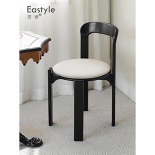 覆古黑色实木设计师餐椅可叠放家用靠背网红餐桌椅子北欧风书桌椅